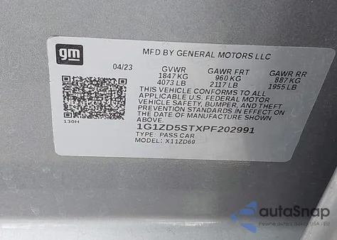 2023 Chevrolet Malibu Fwd 1Lt z USA, uszkodzony, nr VIN 1G1ZD5STXPF202991